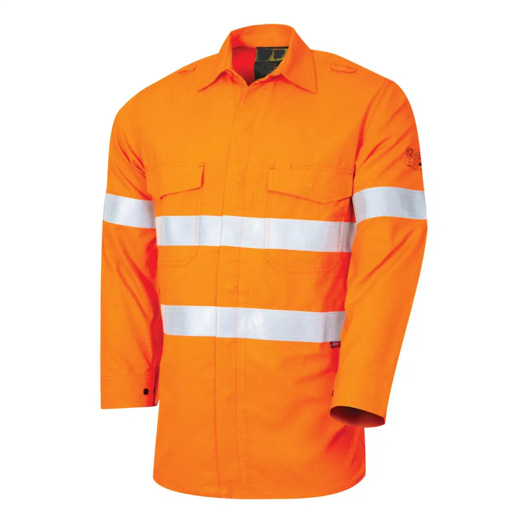 Summer Cotton Customized Workwear Arc-Flash Protection Anti-Acid Meltproof Uniform Waterproof Oil Resistance Antistatic Permanent Fr Hi Vis Safety Jacket