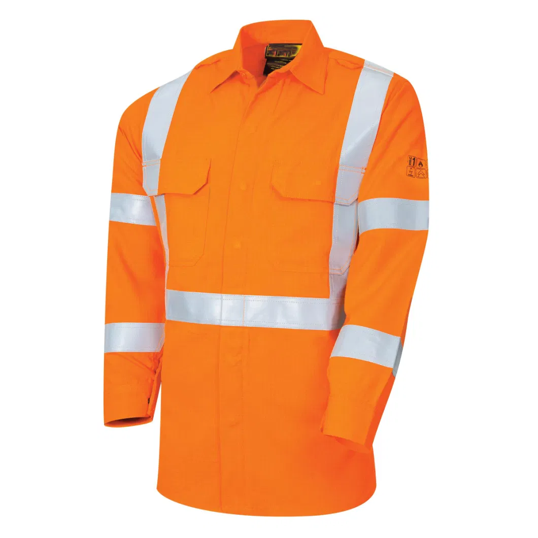 Summer Cotton Customized Workwear Arc-Flash Protection Anti-Acid Meltproof Uniform Waterproof Oil Resistance Antistatic Permanent Fr Hi Vis Safety Jacket