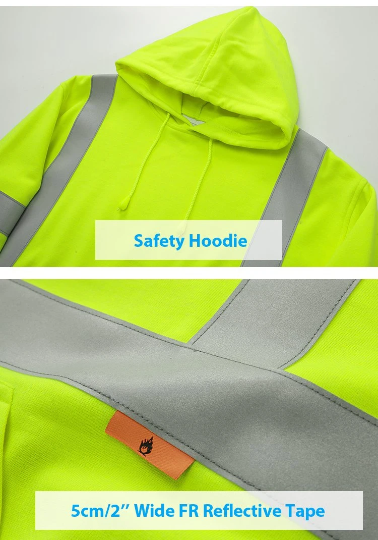 Hi Vis Work Shirt Mens Wholesale Safety ANSI Class 3 Sweatshirt Tape Custom Draw Cords Fr Reflective Hoodie