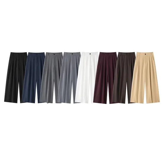 Za Women′s Clothing Loose Pockets Casual Pleated Women′s Pants High Waisted Pants 