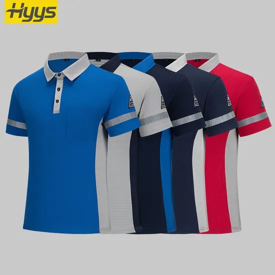 High Quality Safety Reflective Strips Work Polo Shirts Breathable Durable Work Clothes 