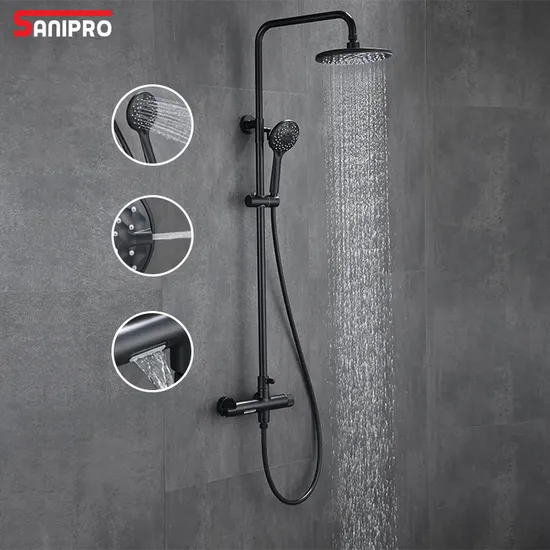 Sanipro Luxury 4 Function Square Rain Shower System Black Gold Bathtub Mixer Faucet Hot Cold Bathroom Tap Shower Set 